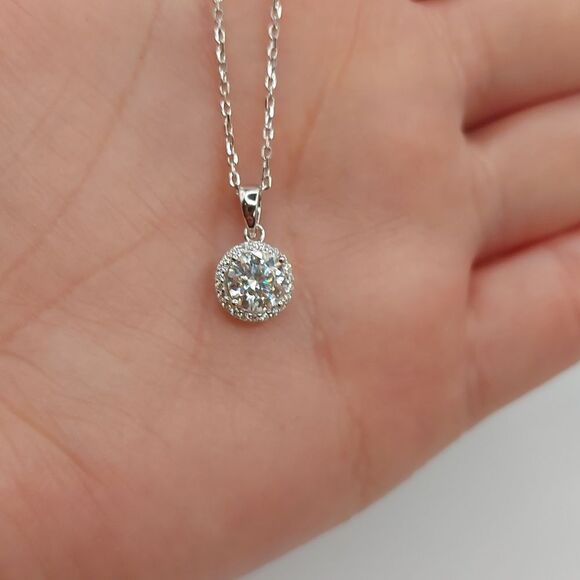 1 Carat Moissanite Sterling Silver Round Necklace - Picture 8 of 13